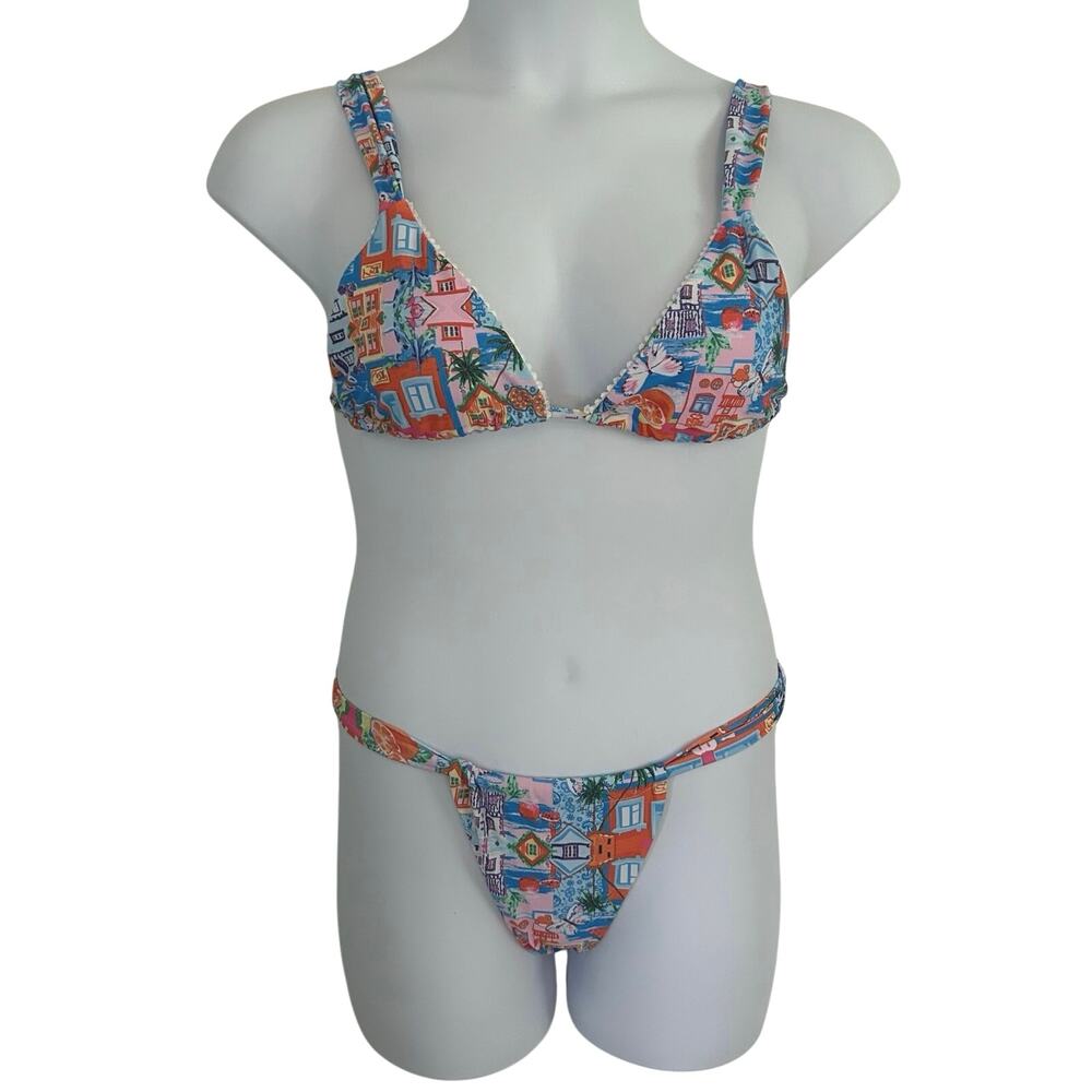 Women's Triangle Landscape Colorful Padded Two-Piece Bikini M Medium NWOT
